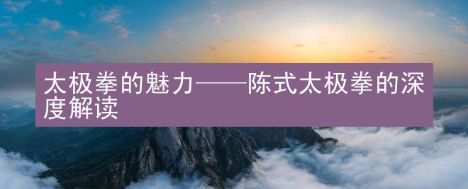 太极拳的魅力——陈式太极拳的深度解读